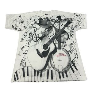 Vintage Country Music Shirt Size L AOP All Over‎ Print Single Stitch Nashville